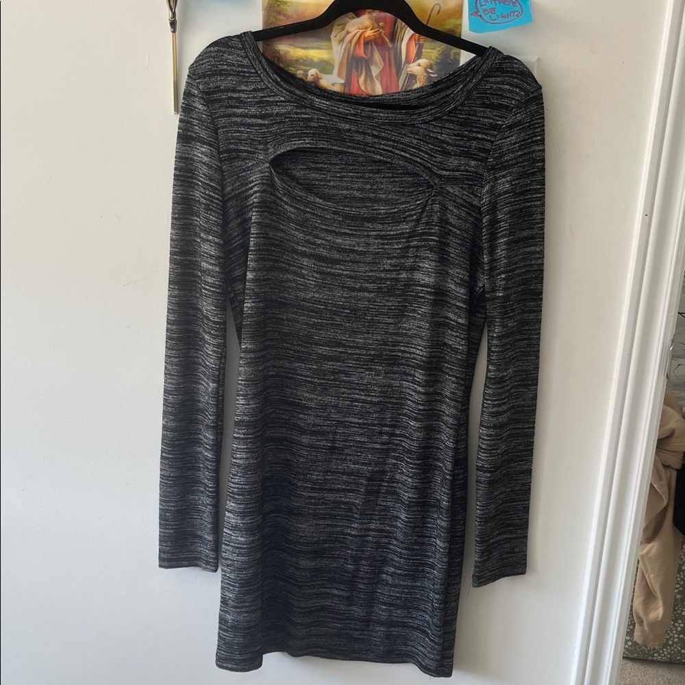 Seven Sisters Gray Black Fleck Peekaboo Breast Midi Dress Sz Large
Ptp 19+